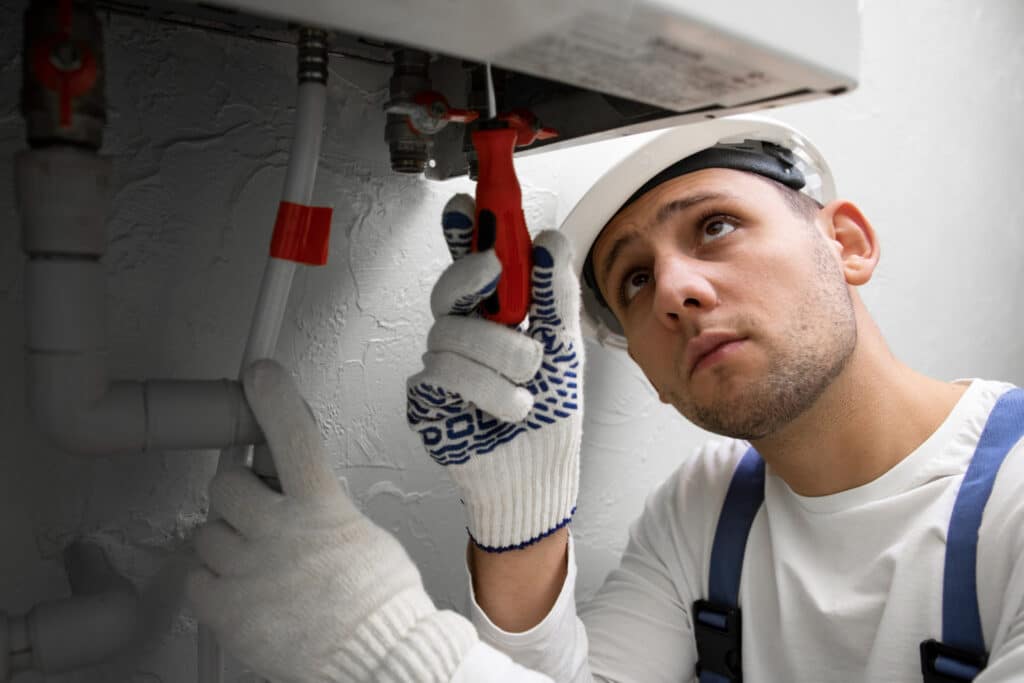 plumber repairing a water heater