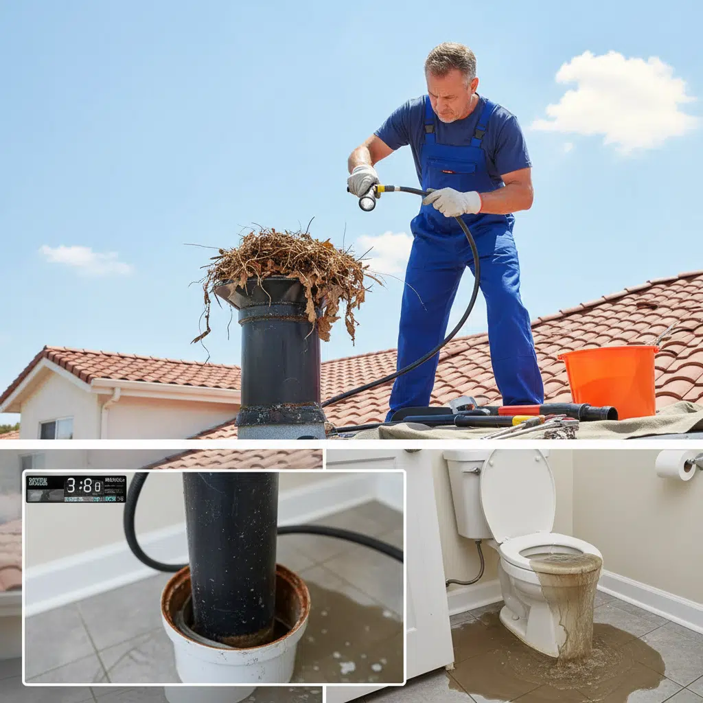Blocked vent stack causing toilet drain problems