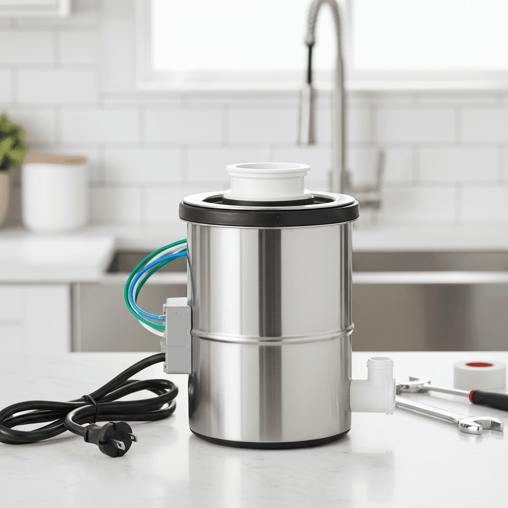 Brand new garbage disposal unit ready for professional installation