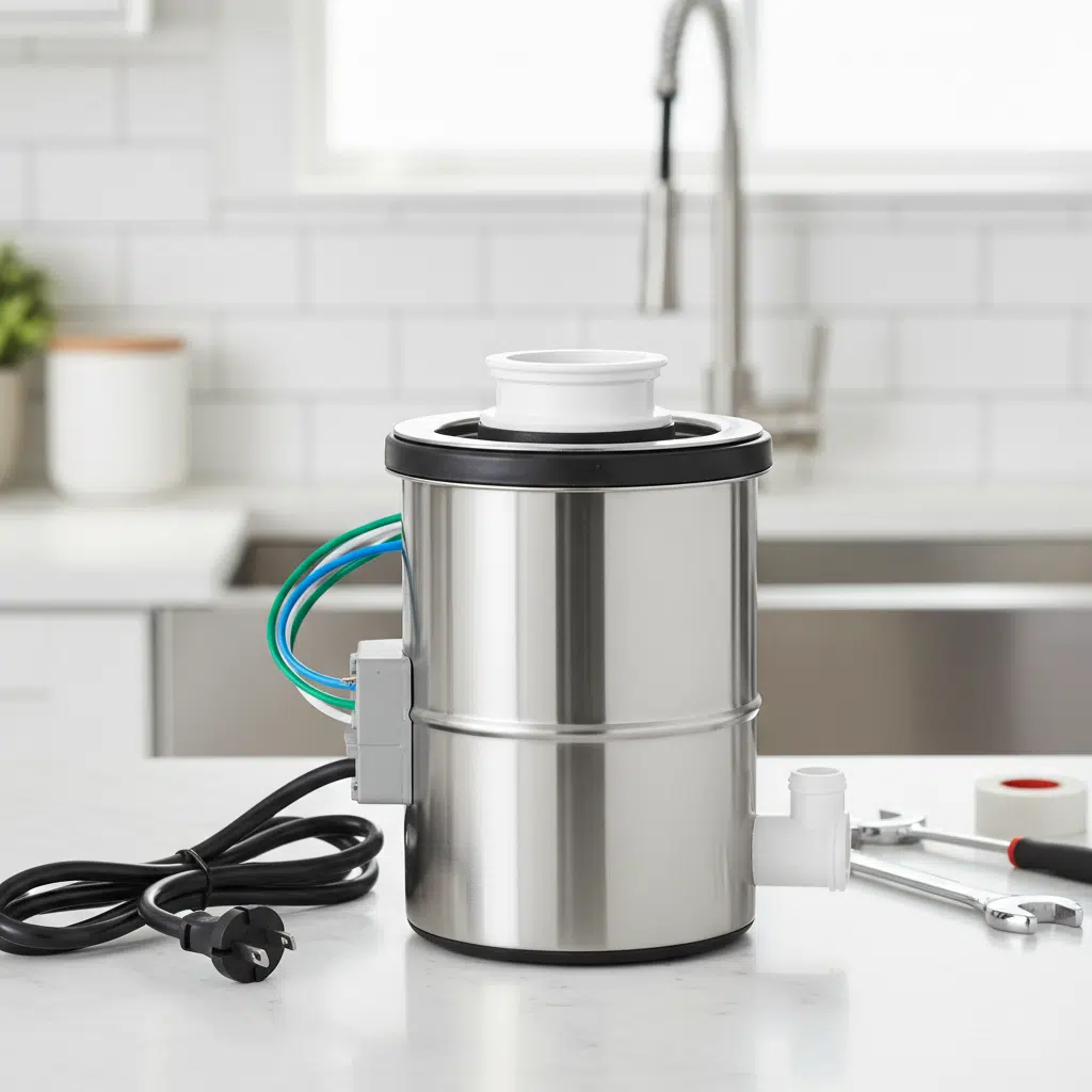 Brand new garbage disposal unit ready for professional installation