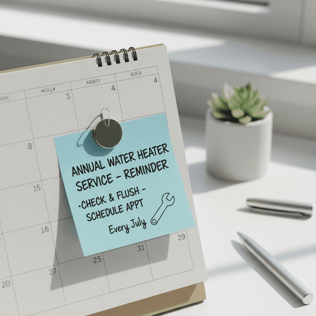 Calendar reminder for annual water heater maintenance service