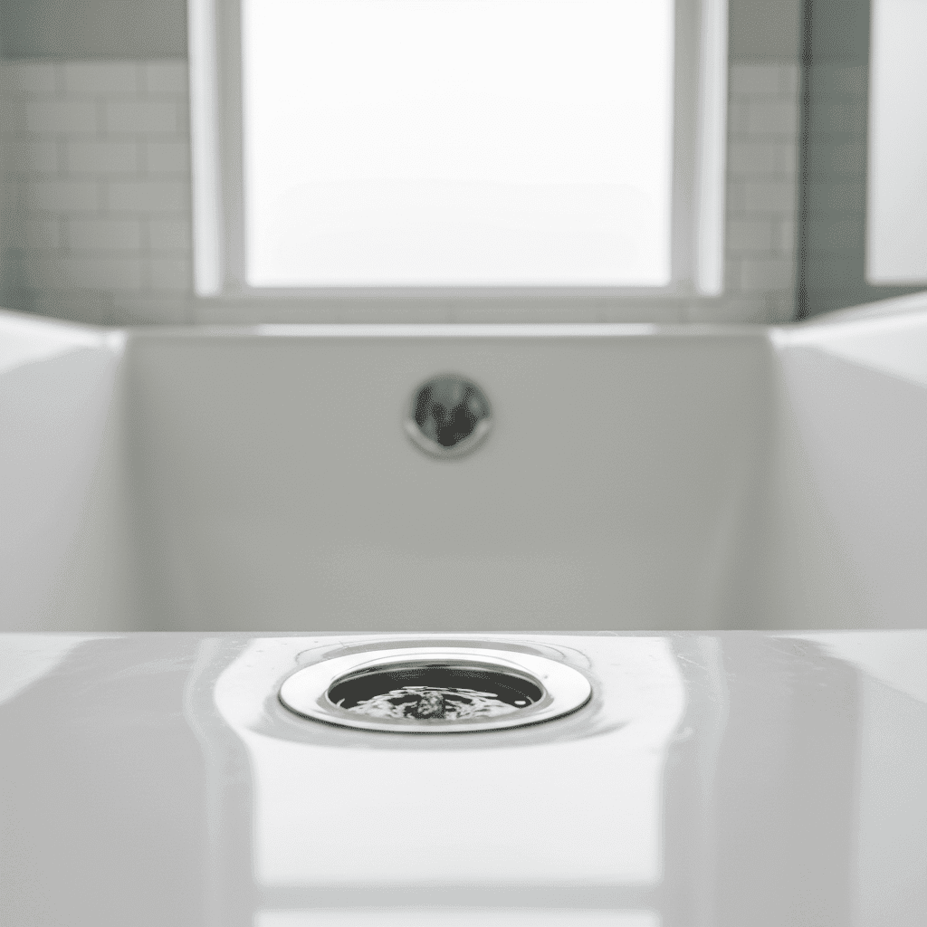 Clean bathtub drain flowing freely after professional service