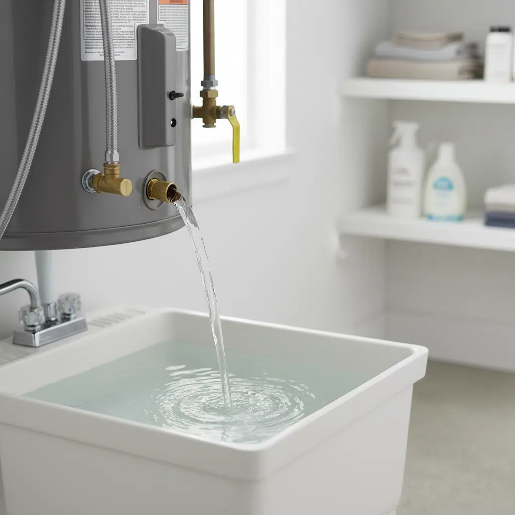 Clean water flowing from water heater after successful flush