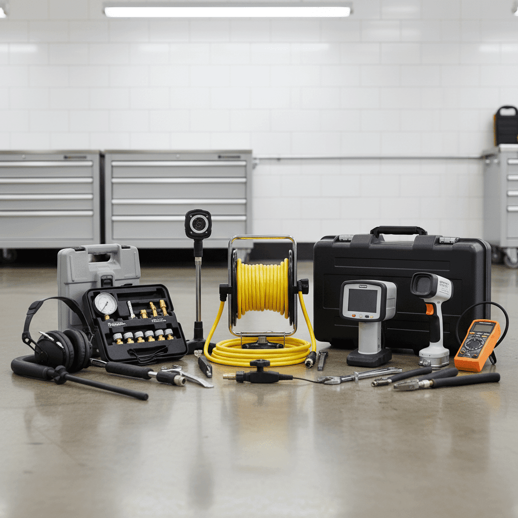 Complete plumbing diagnostic equipment on display