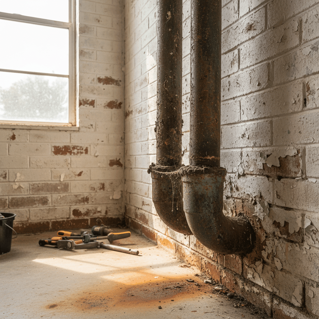 Corroded cast iron drain pipes from older Cape Coral home