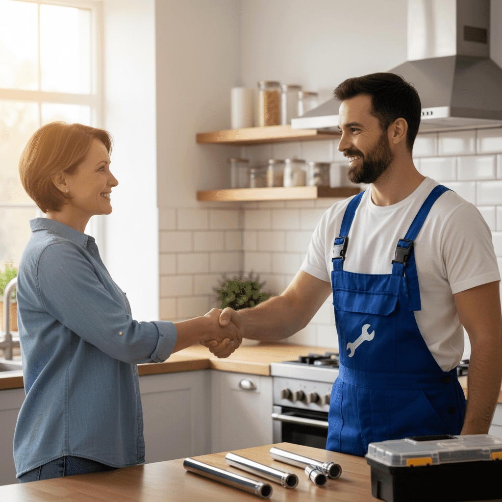 Customer satisfaction handshake after plumbing service