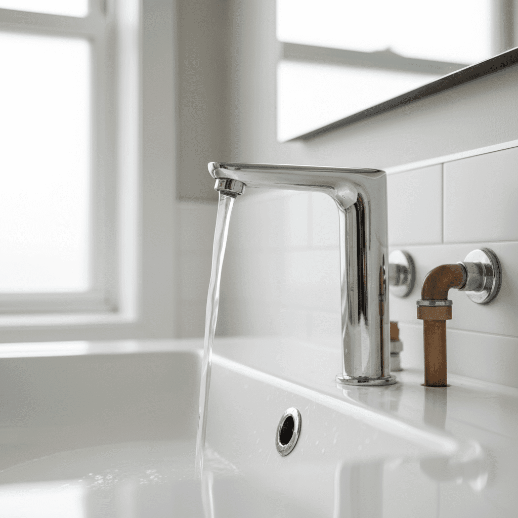 Fresh clean water flowing from new plumbing after replacement