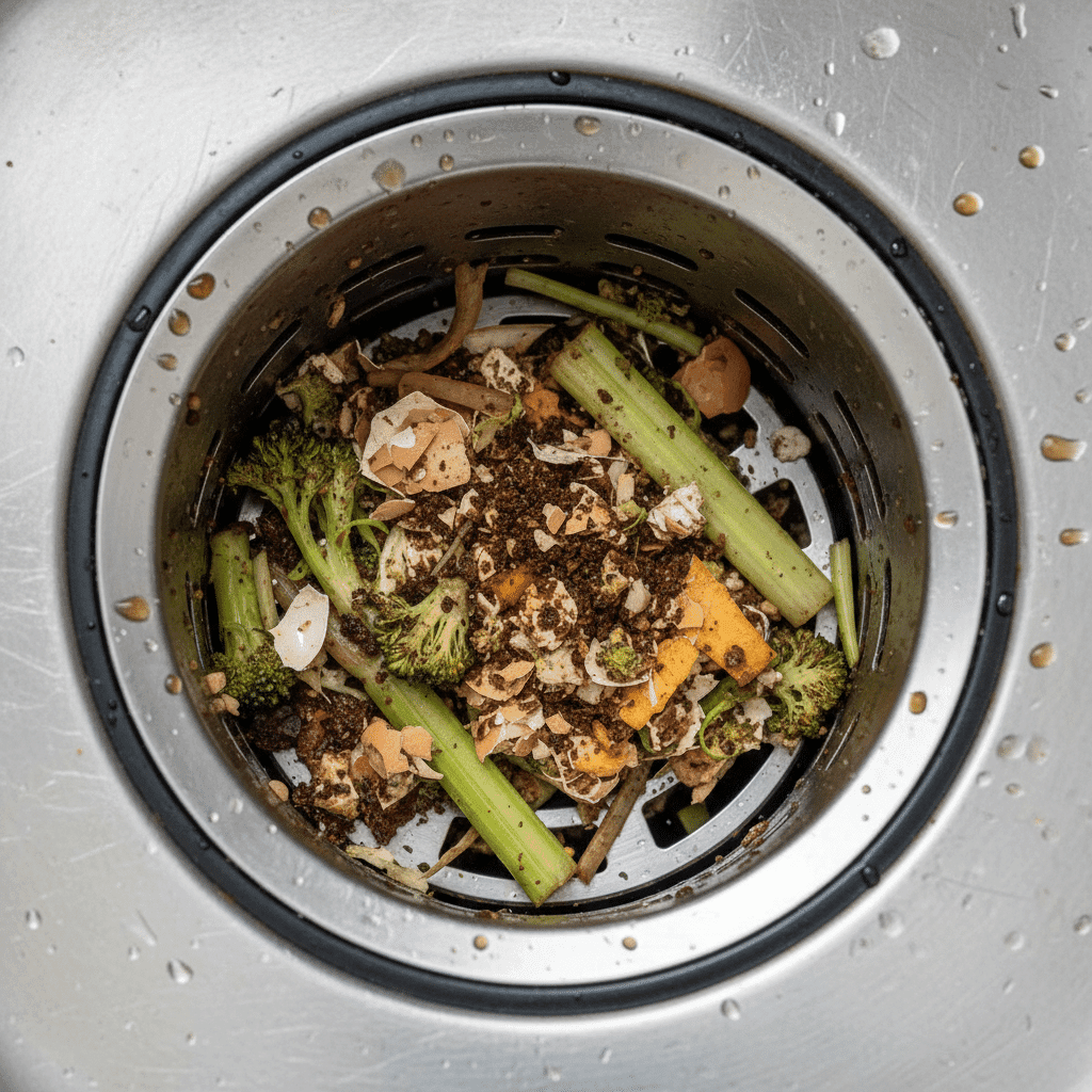 Garbage disposal grinding chamber with blockage visible