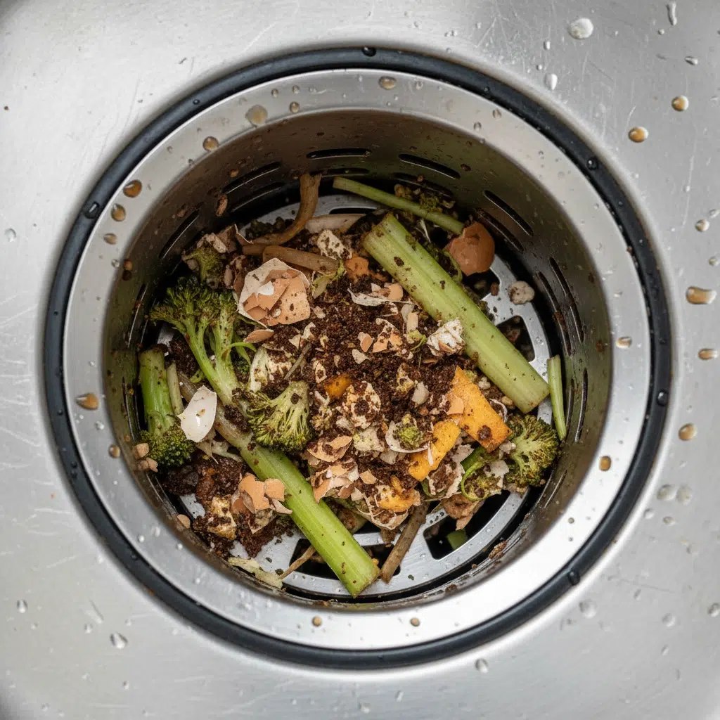Garbage disposal grinding chamber with blockage visible