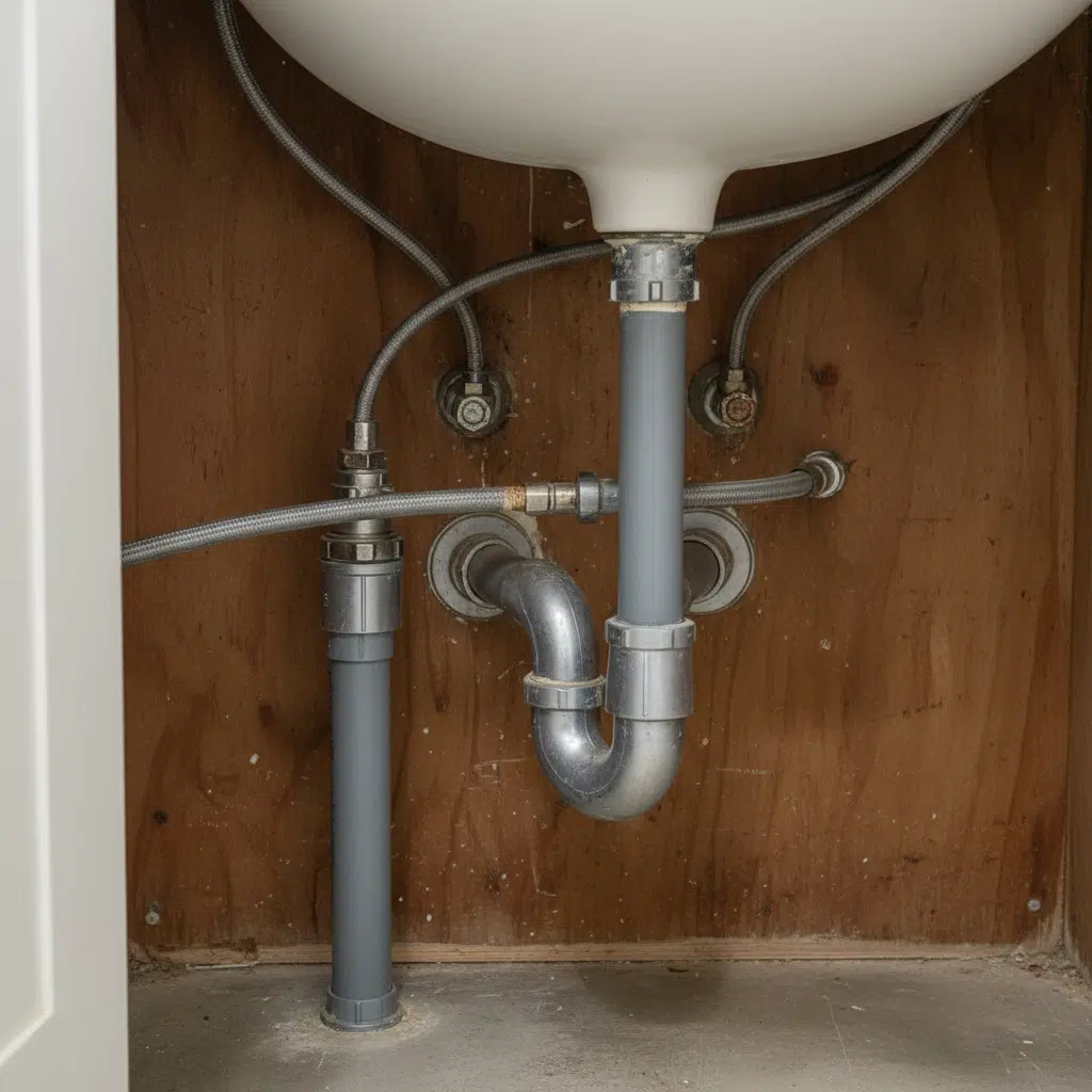 Gray polybutylene pipes under sink in Fort Myers home