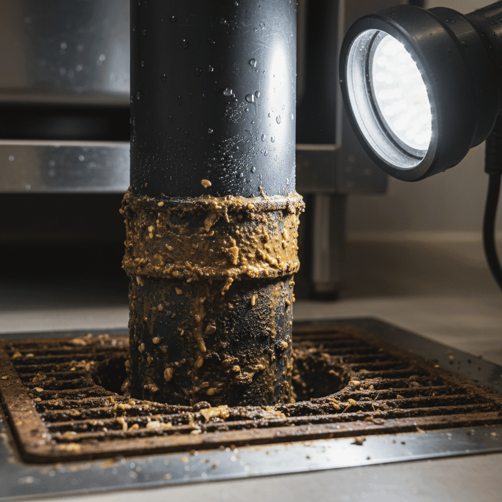Grease and debris accumulation in kitchen drain line