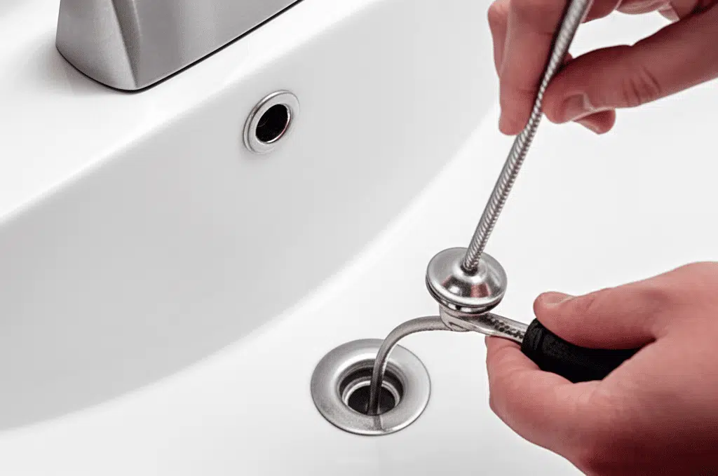 Drain snake auger used to clear blockage causing gurgling drains in Fort Myers, Florida