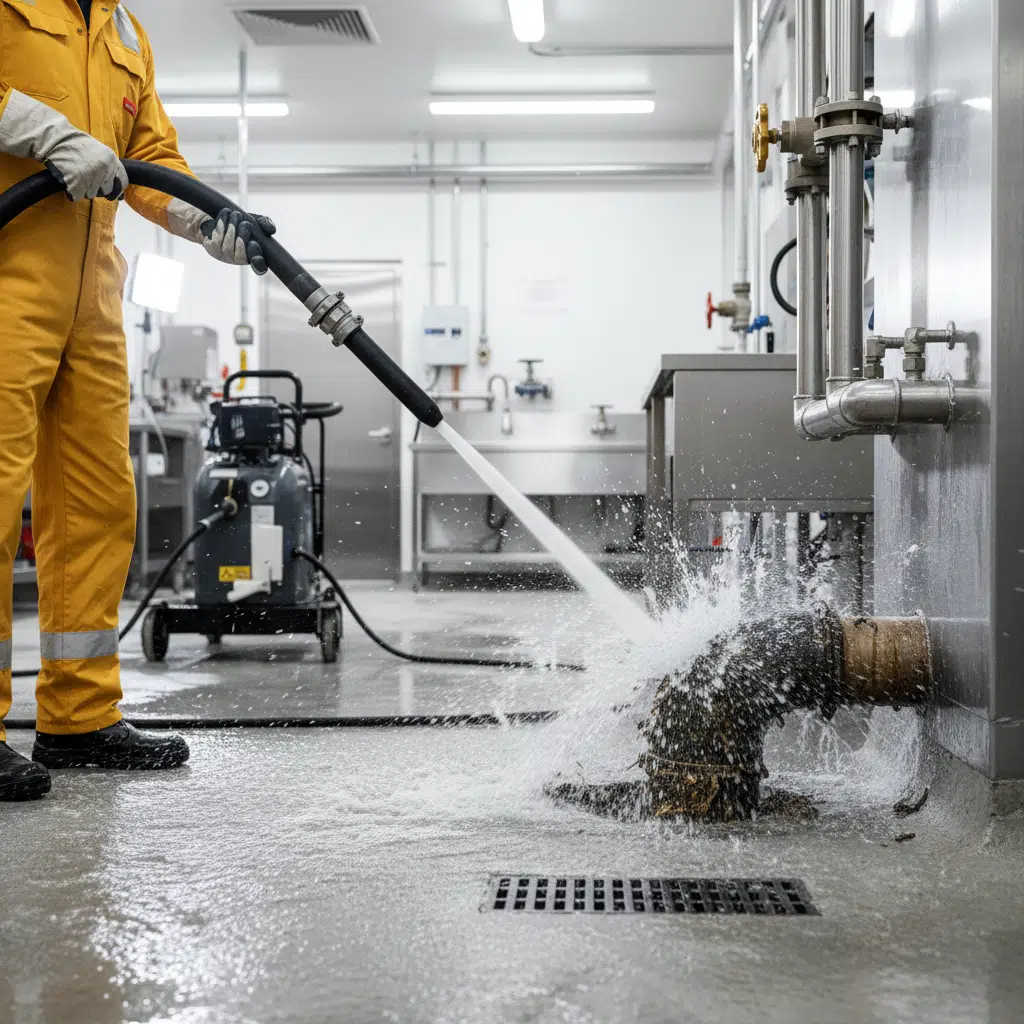 Professional hydro jetting service clearing a severely blocked drain