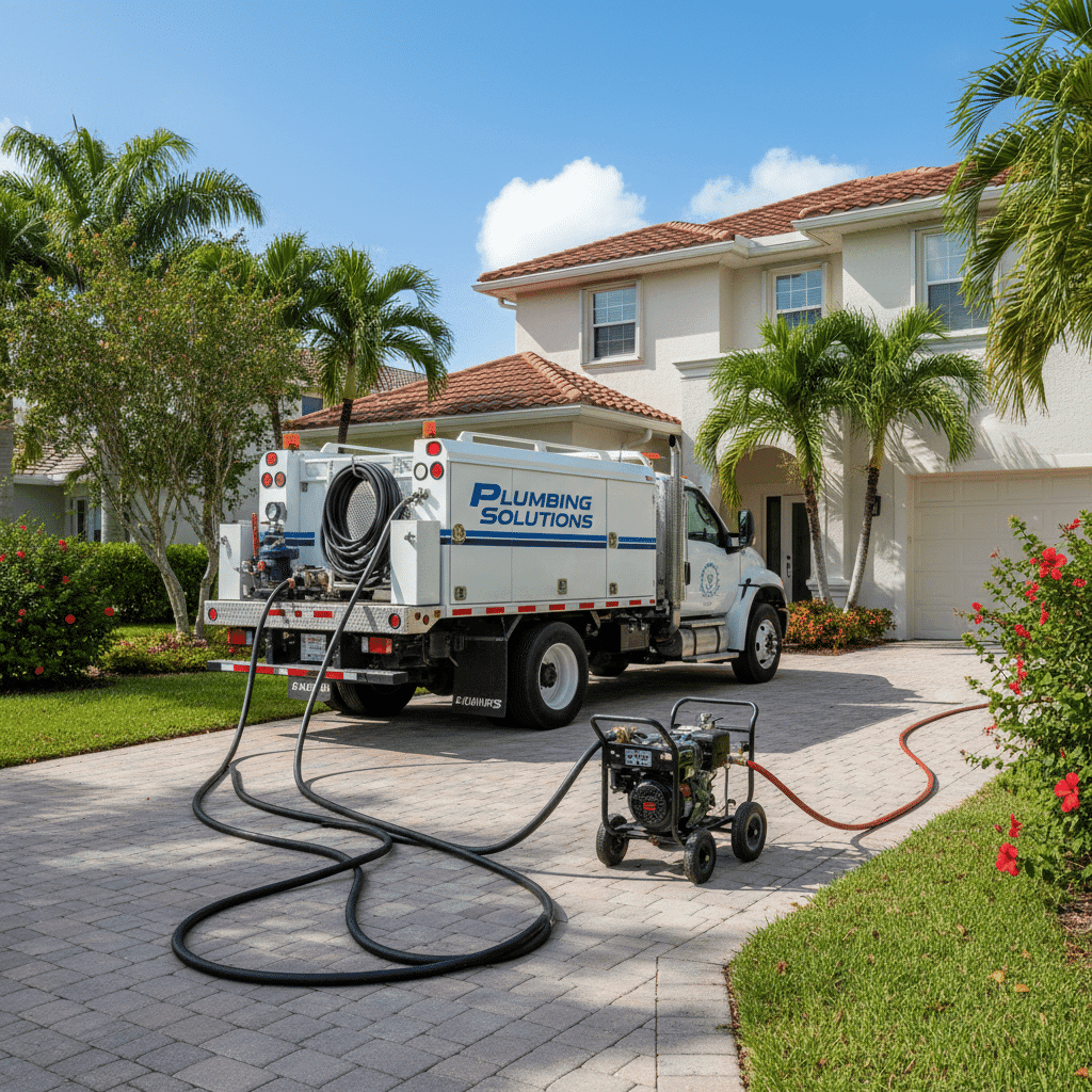 Hydro jetting equipment setup for residential service in Fort Myers, Florida