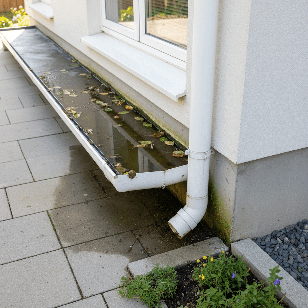 Improperly sloped drain pipe causing standing water