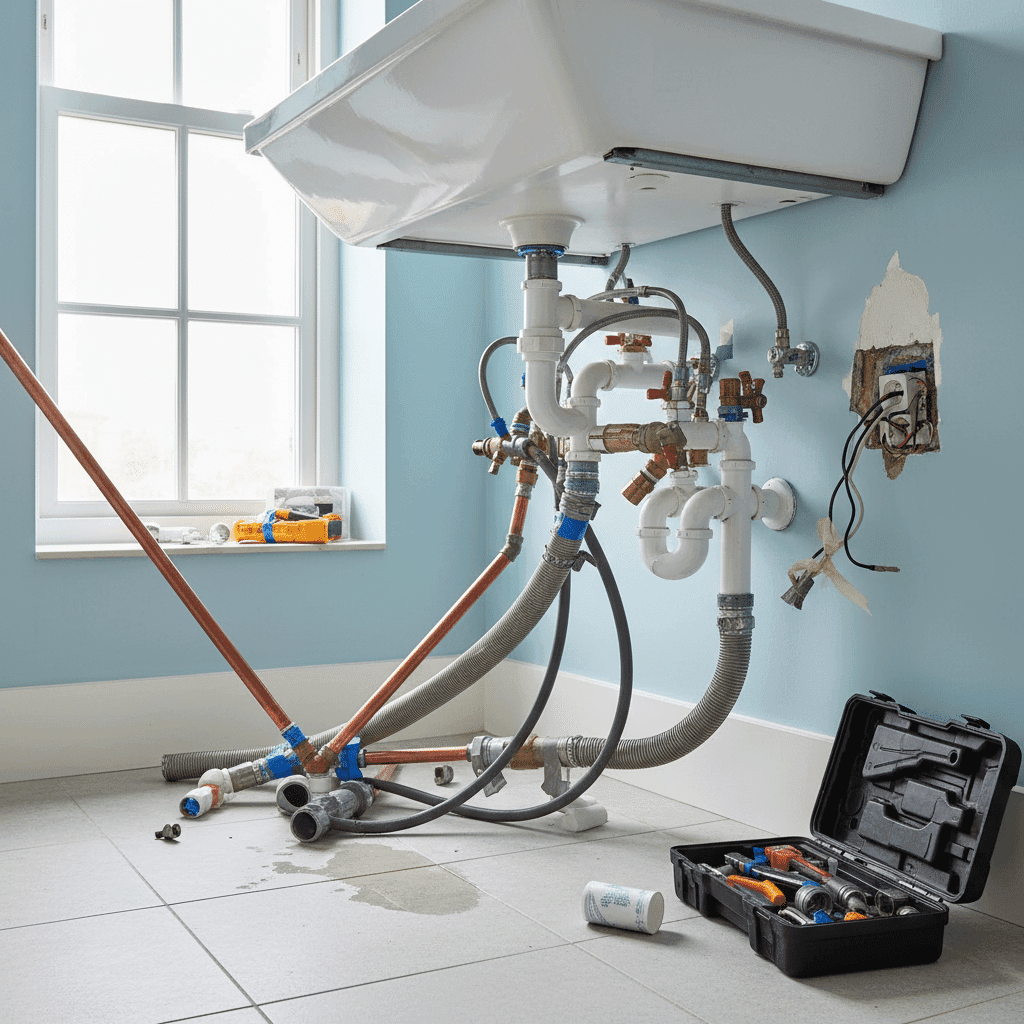 Incorrectly installed bathroom plumbing from DIY remodel