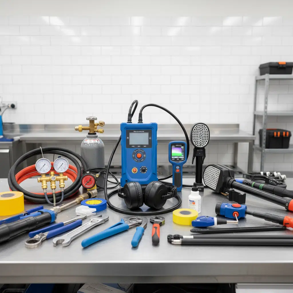 Professional leak detection equipment and specialized plumbing tools