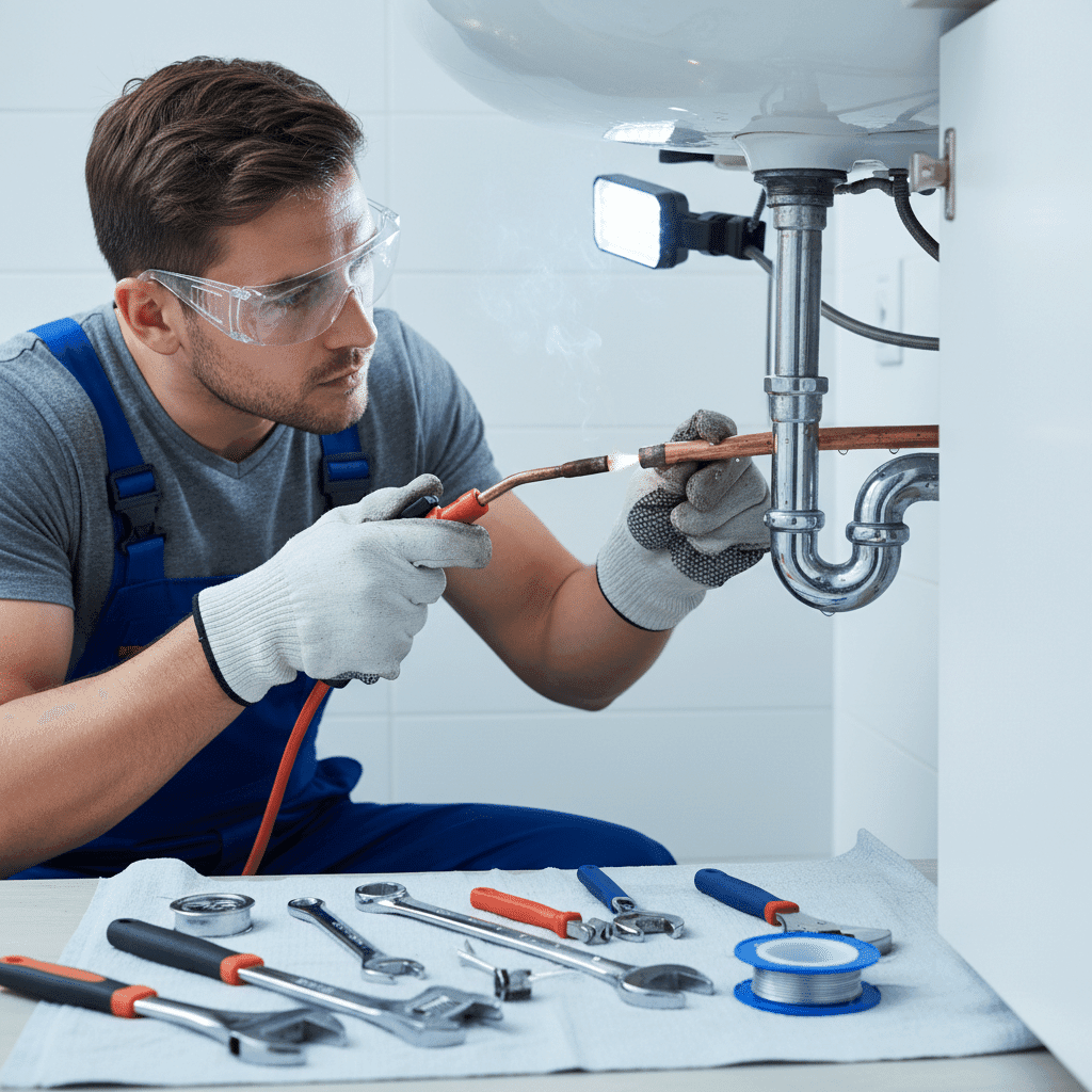 Licensed plumber performing precise pipe repair in Fort Myers