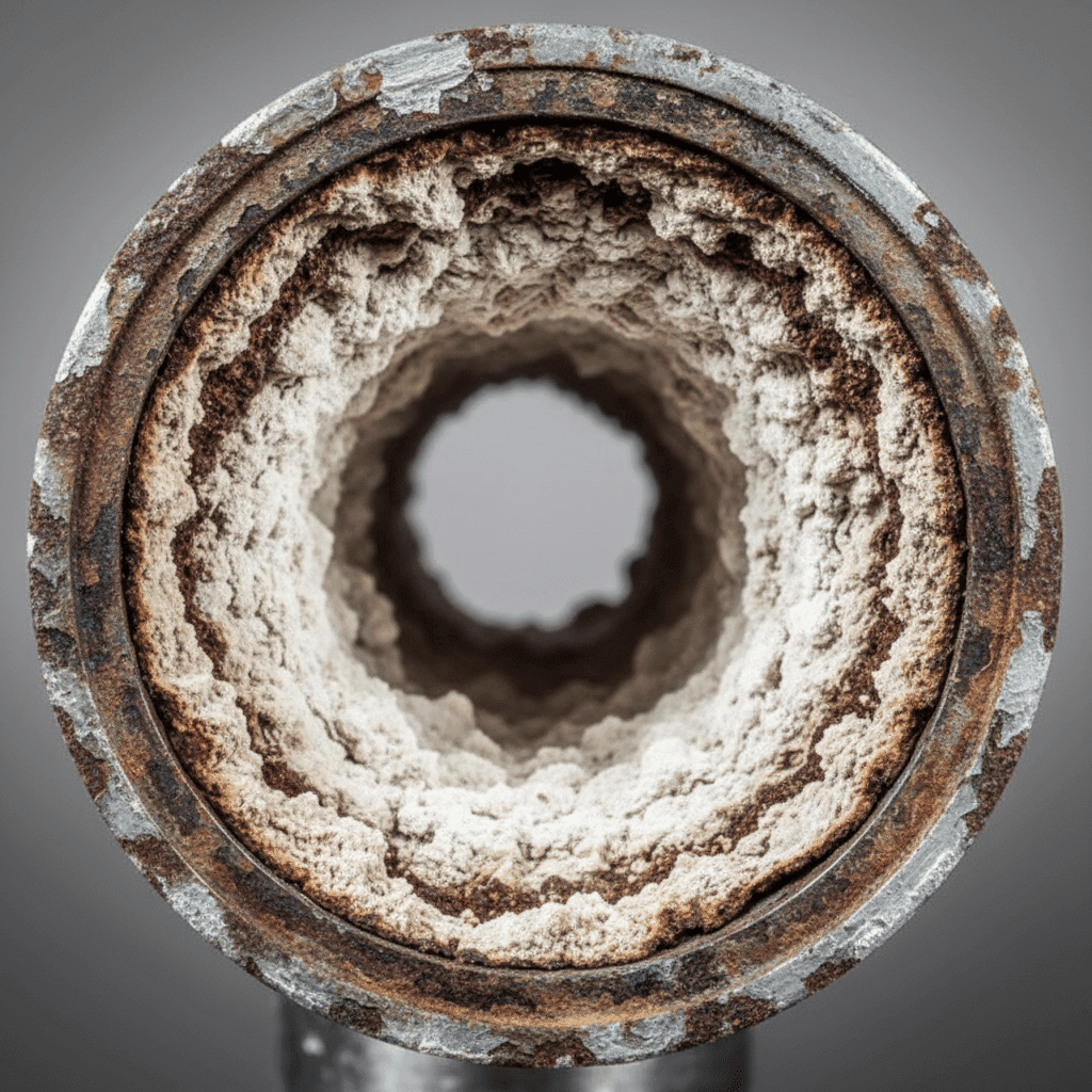 Mineral buildup reducing water flow in old pipes