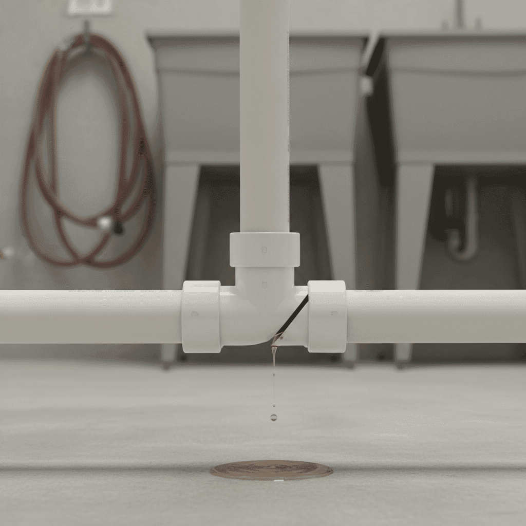 Misaligned drain pipe joints causing leak at connection