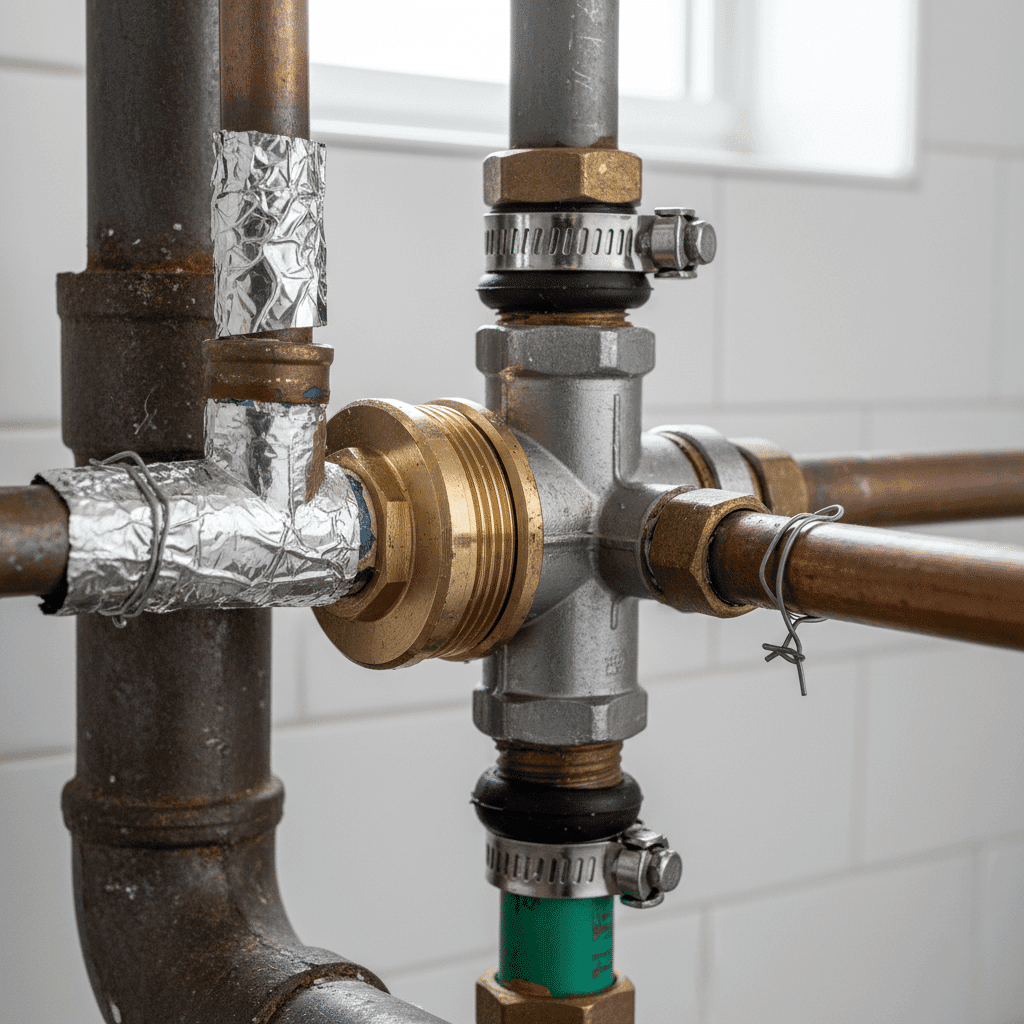 Mismatched pipe materials from amateur plumbing repair