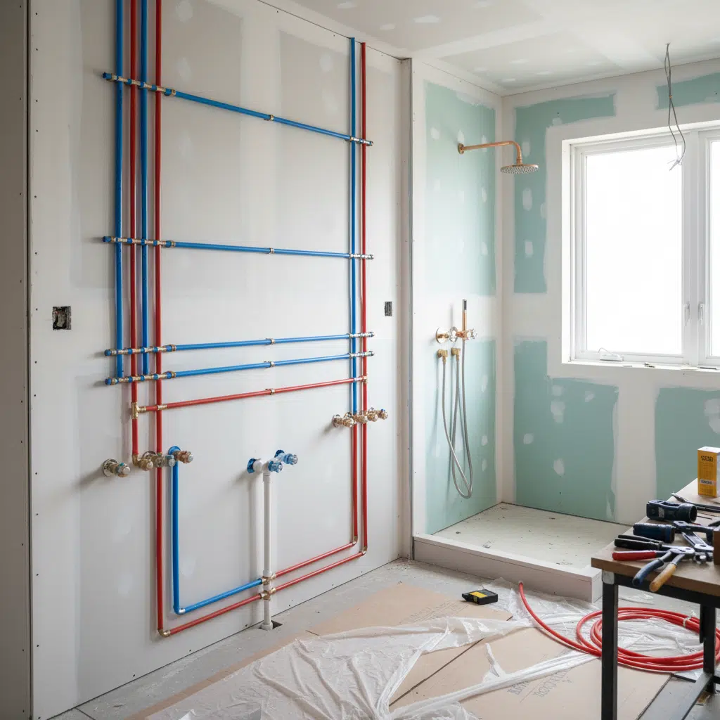 Multiple water supply lines serving bathroom fixtures in Fort Myers, Florida