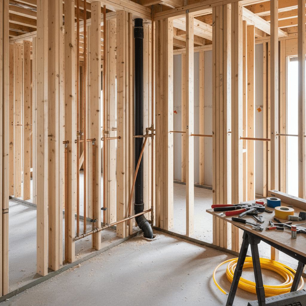 New construction plumbing rough-in for home addition