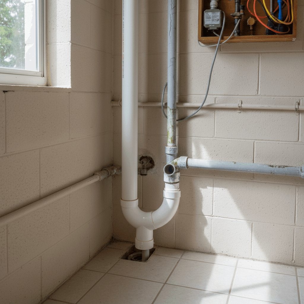 New PVC drain pipe replacing deteriorated section in Cape Coral