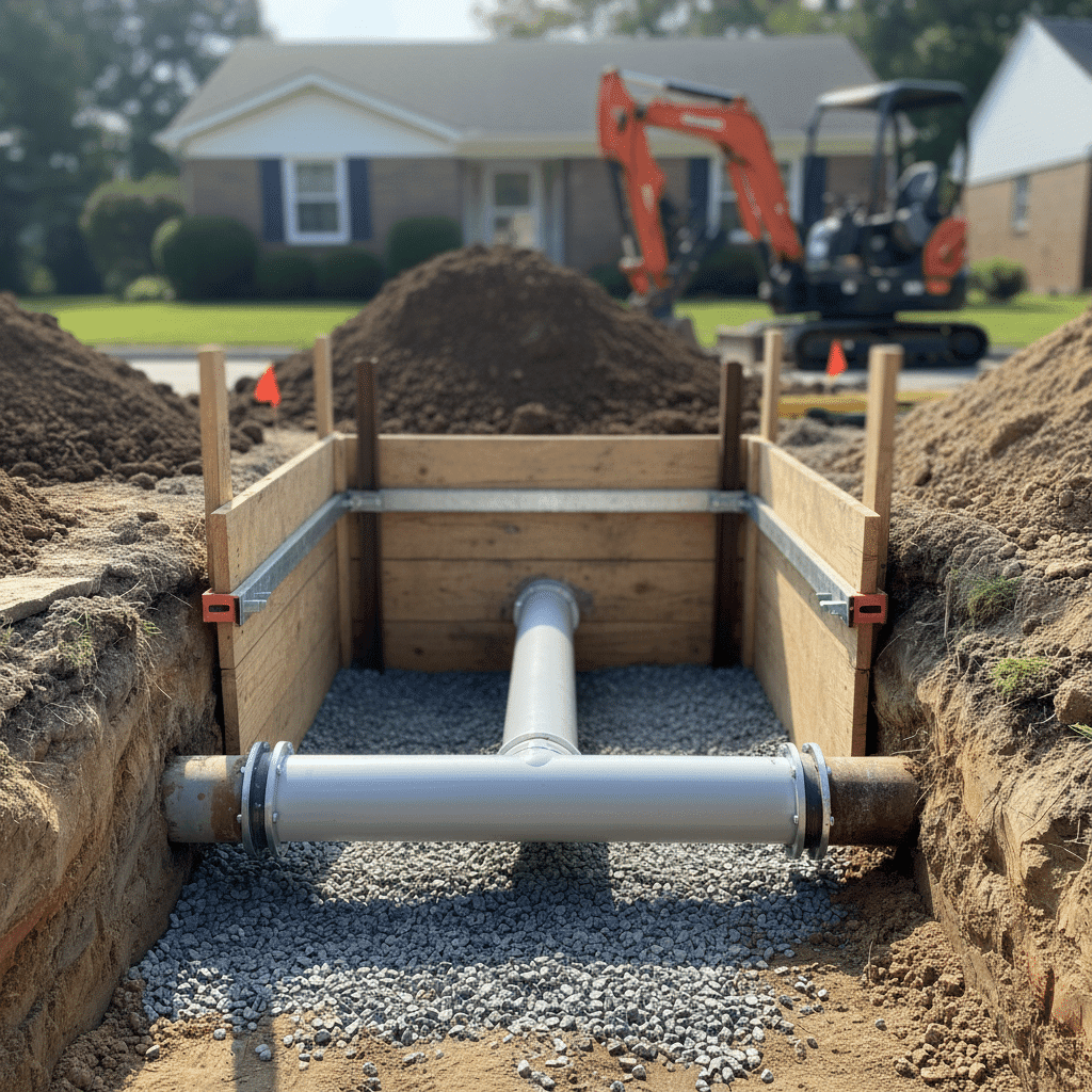 New sewer pipe installation replacing damaged section in Fort Myers