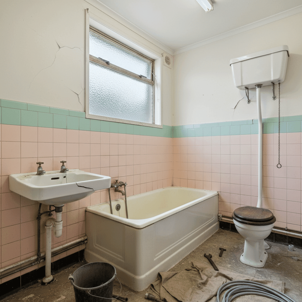 Outdated bathroom ready for plumbing renovation in Fort Myers