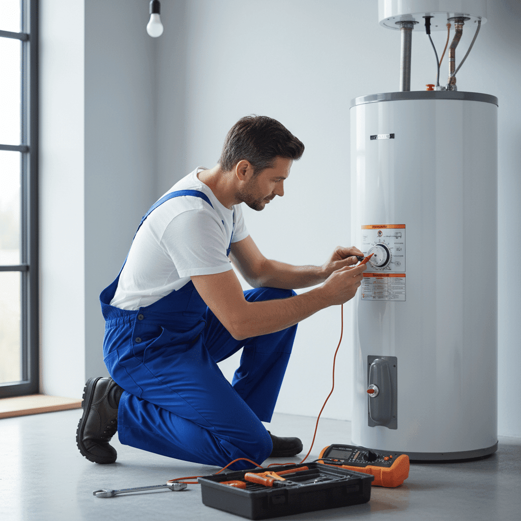 Plumber diagnosing water heater thermostat issues in Fort Myers