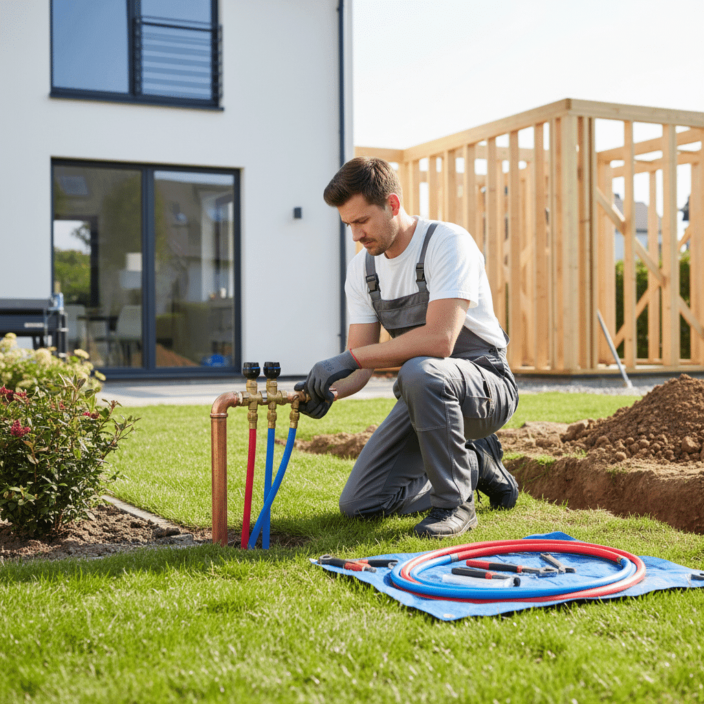 Plumber extending water supply lines for home addition