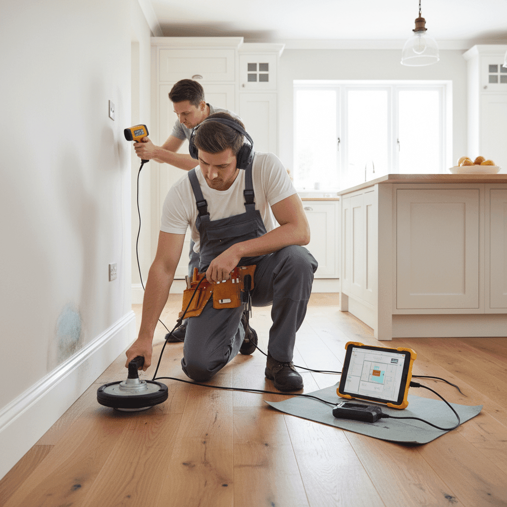 Plumber locating hidden leak with professional equipment in Fort Myers