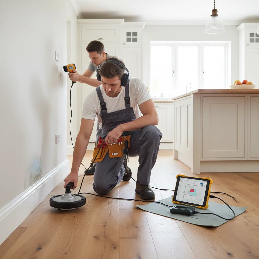 Plumber locating hidden leak with professional equipment in Fort Myers
