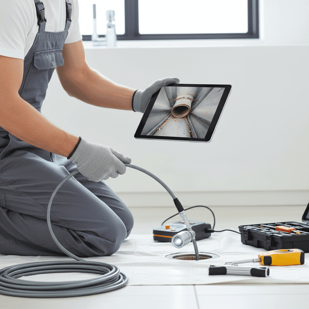 Plumber performing sewer line video camera inspection in Fort Myers, Florida