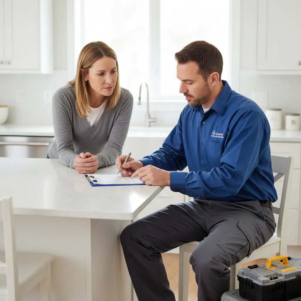 Professional plumber providing a written estimate for repiping in Fort Myers, Florida