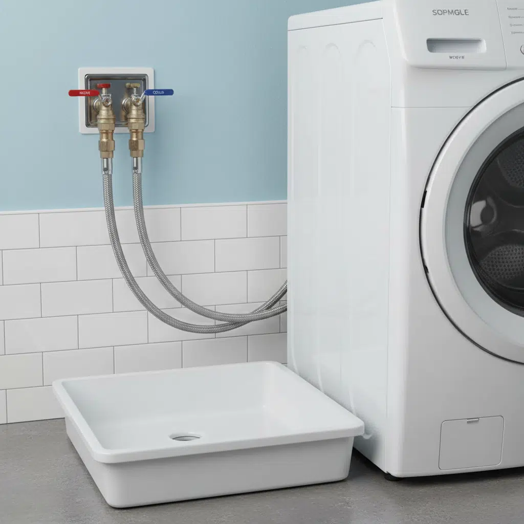 Professionally installed washer connections and shutoff valves in a Fort Myers, Florida laundry room