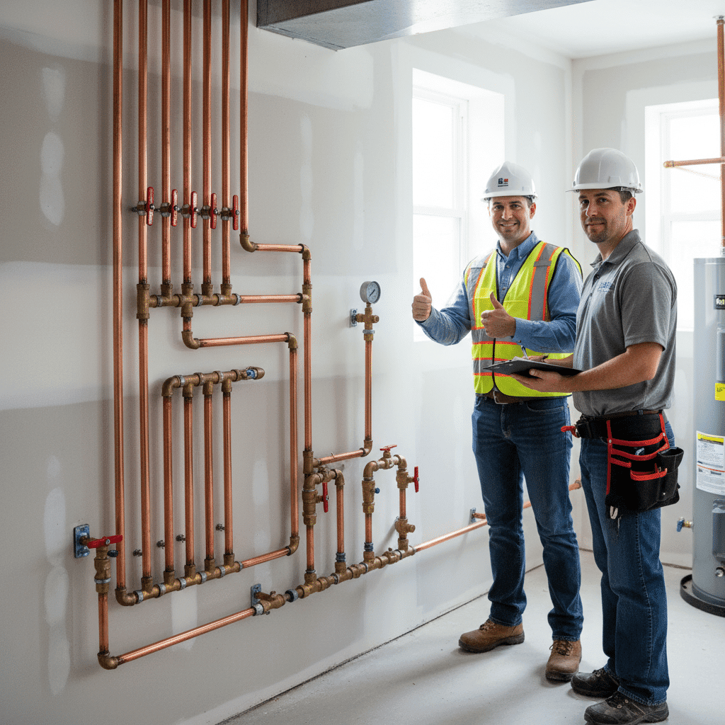 Quality plumbing work passing final inspection