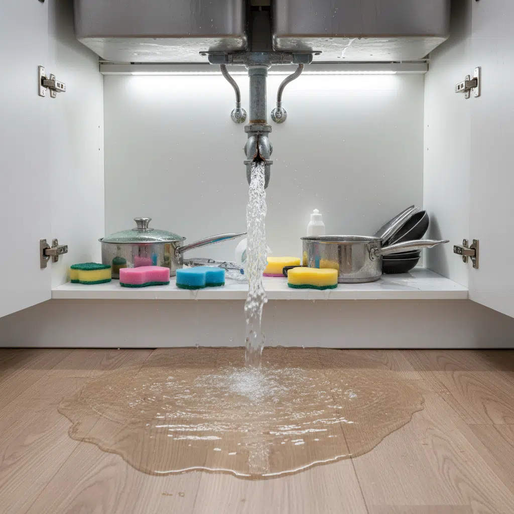 Severely leaking pipe under kitchen sink needing emergency repair