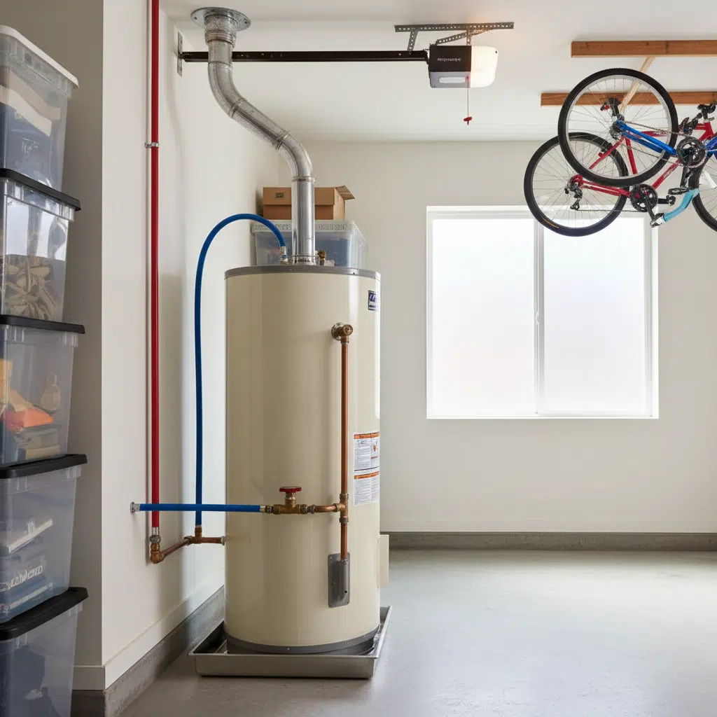 Traditional tank water heater in Fort Myers residential garage