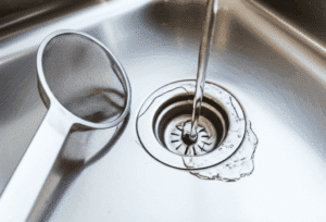 Clean kitchen sink with clear running water after unclogging drain without chemicals in Fort Myers