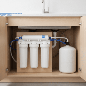 Under-sink reverse osmosis water filtration system installation