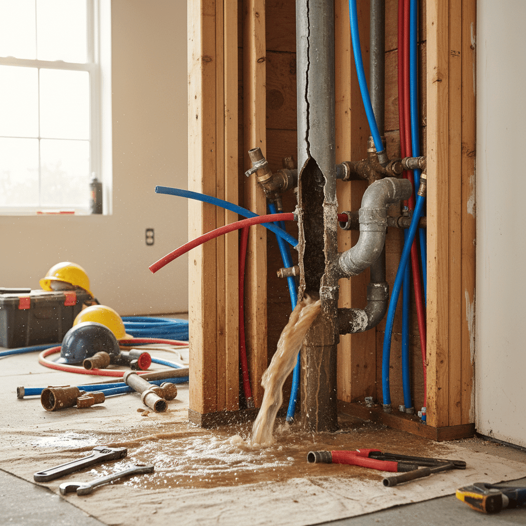Unexpected pipe damage discovered during plumbing update