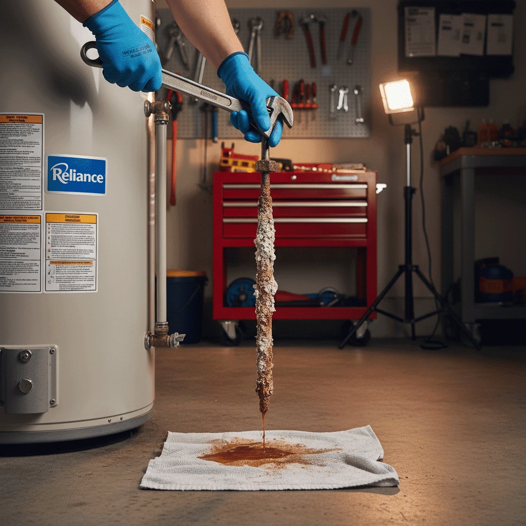 Water heater anode rod inspection during annual maintenance