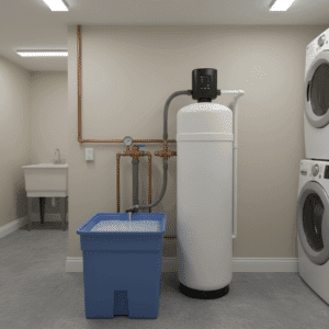 Water softener with salt tank installed in Fort Myers home