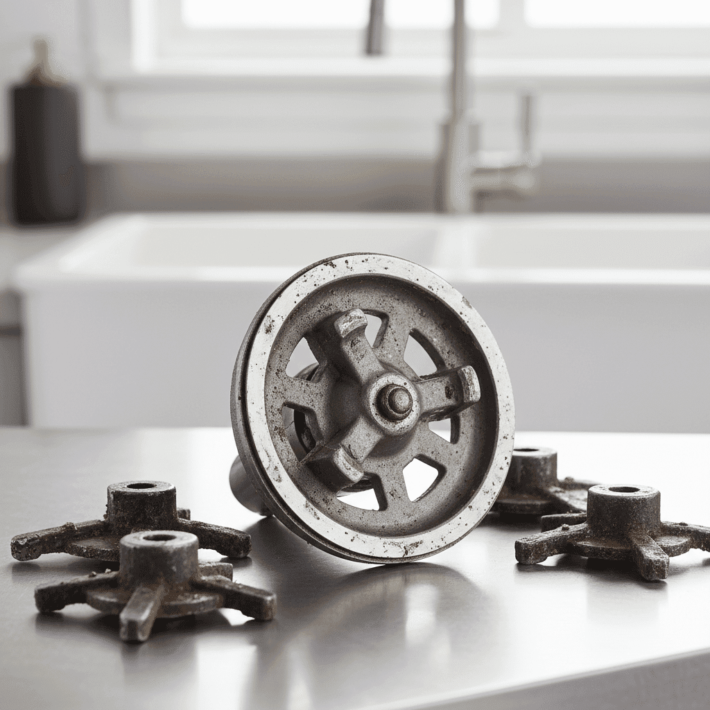 Worn out garbage disposal blades and impeller needing replacement