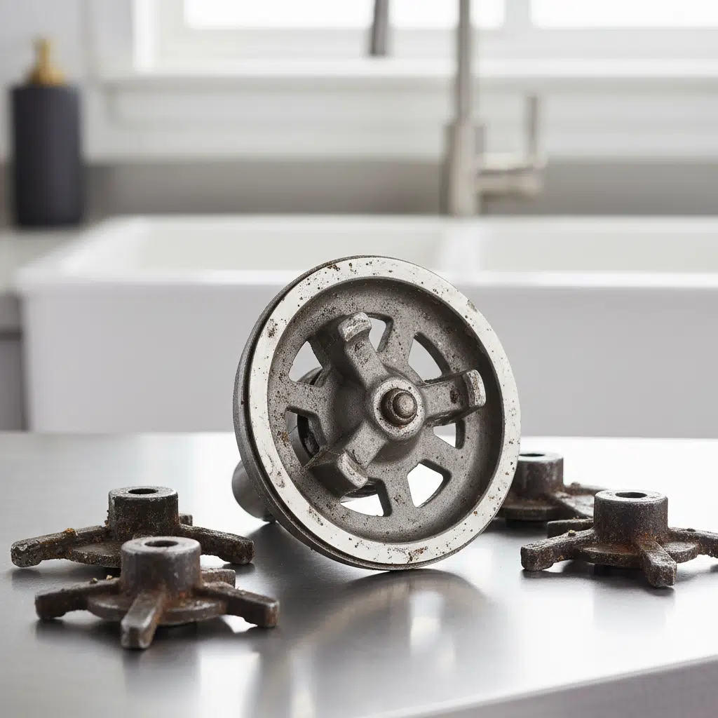 Worn out garbage disposal blades and impeller needing replacement