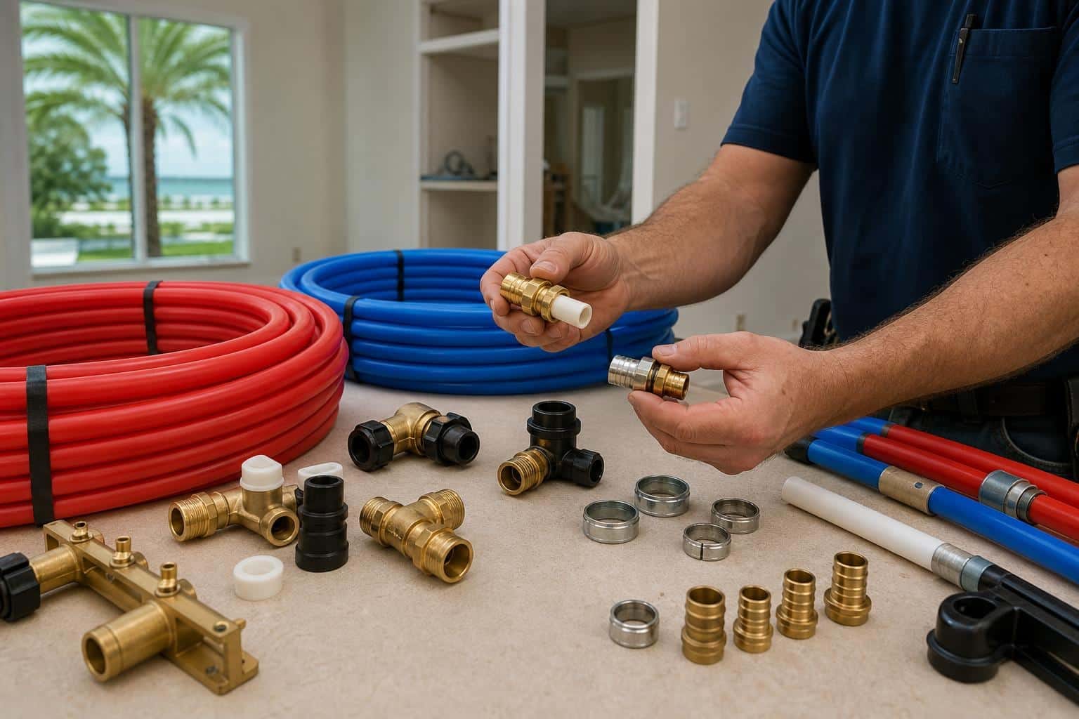 PEX-A and PEX-B pipe coils and fittings for a Florida whole-house repipe
