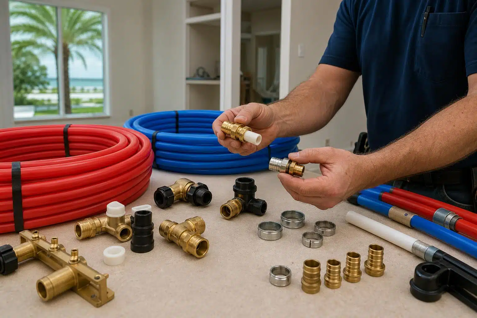 PEX-A and PEX-B pipe coils and fittings for a Florida whole-house repipe