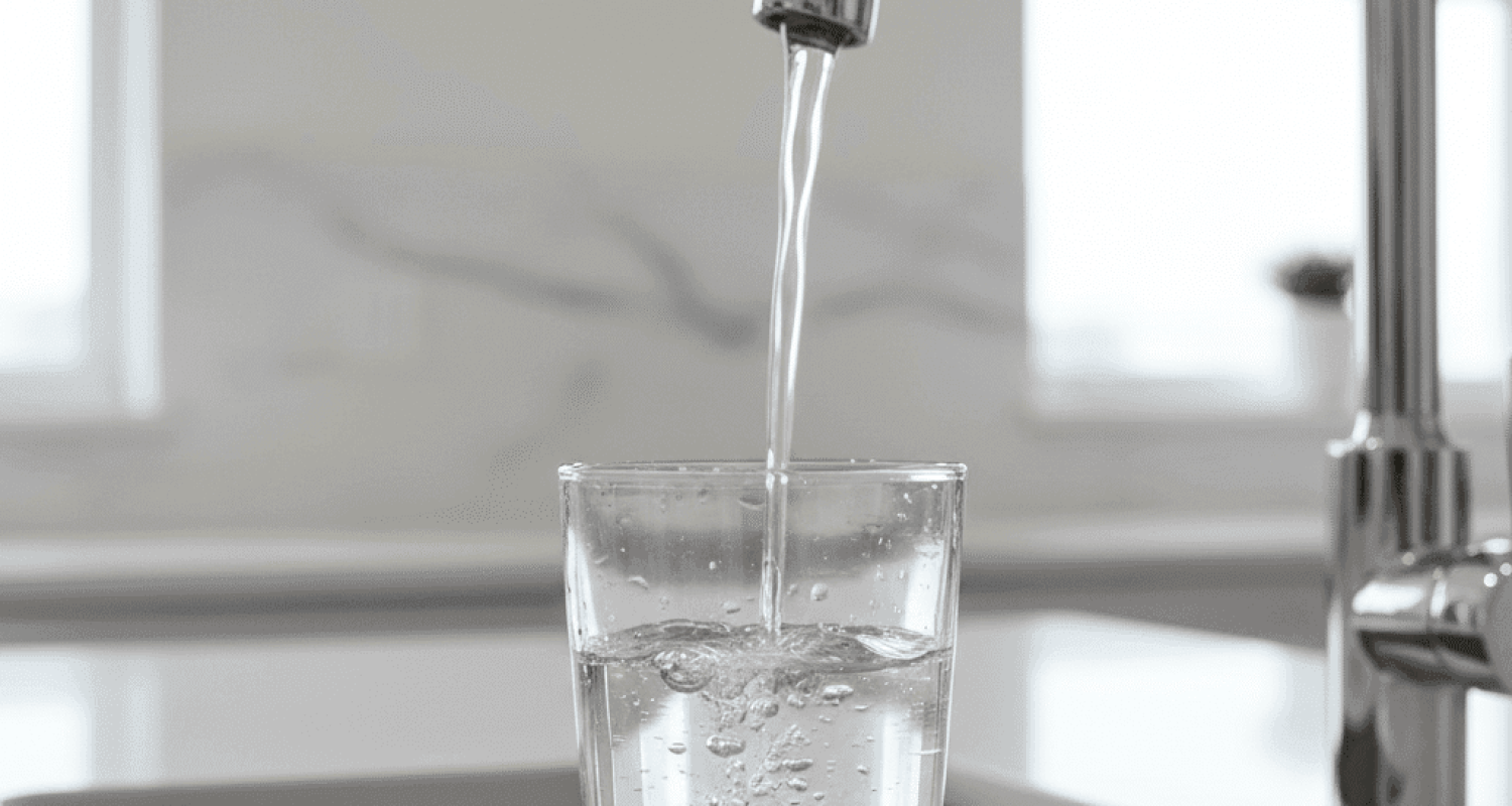 Glass of clean filtered water from kitchen faucet in Fort Myers